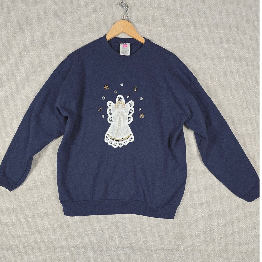 Vintage Hanes Her Way Angel Sweatshirt Navy Blue Size XL - Note: Pilling